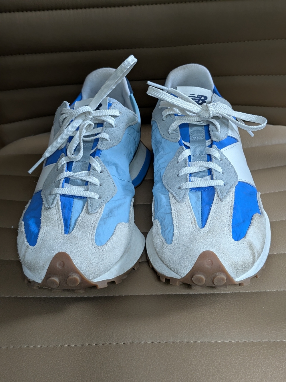 New Balance Women's Blue and White Sneakers with Light Gray Suede
